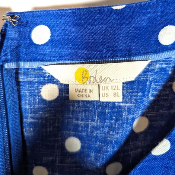 Boden Rae 100% Linen Polka Dot Sheath Dress Size 8 Long Sleeveless Retro Midi - Picture 5 of 10